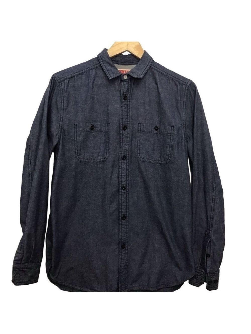 ALL-SON mens shirt dark blue cotton blend denim western cowboy button down small